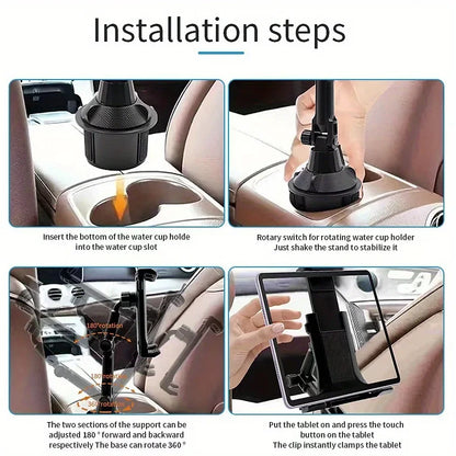 Car Cup Holder Tablet & Phone Mount with Heavy Duty Base