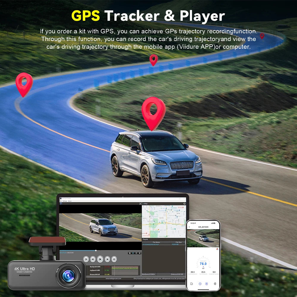 4K UHD WiFi Dash Cam for Car DVR Camera Front and Rear Dual Video