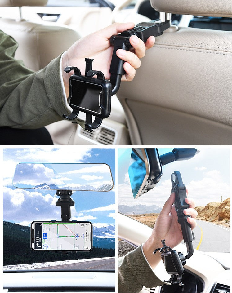 360 Degree Car Phone Support Easy Clip Mount Stand on Rearview Mirror