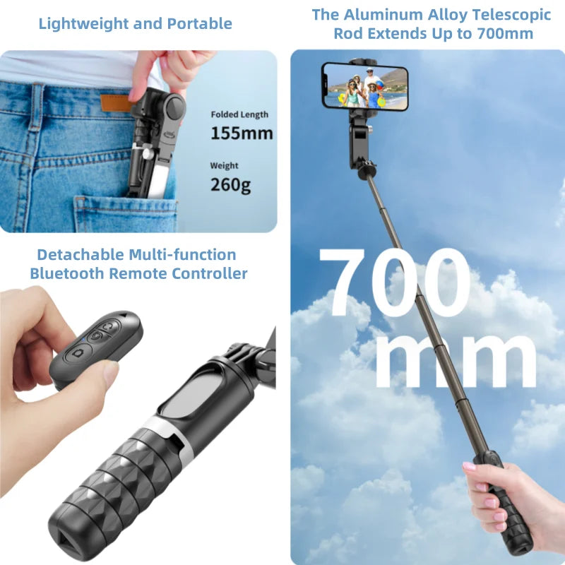 Bluetooth Smartphone Gimbal Stabilizer with Extendable Stick