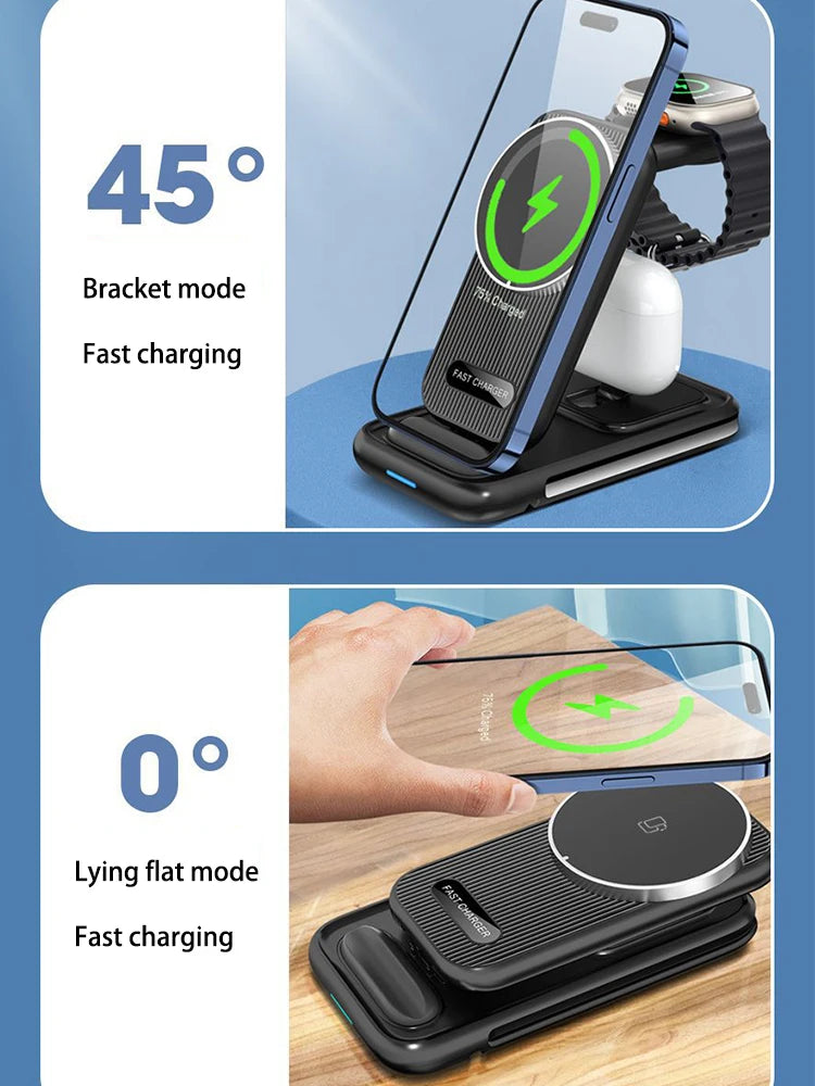 15W 4 in 1 QI2 Magnetic Folding Wireless Charger Fast Charging