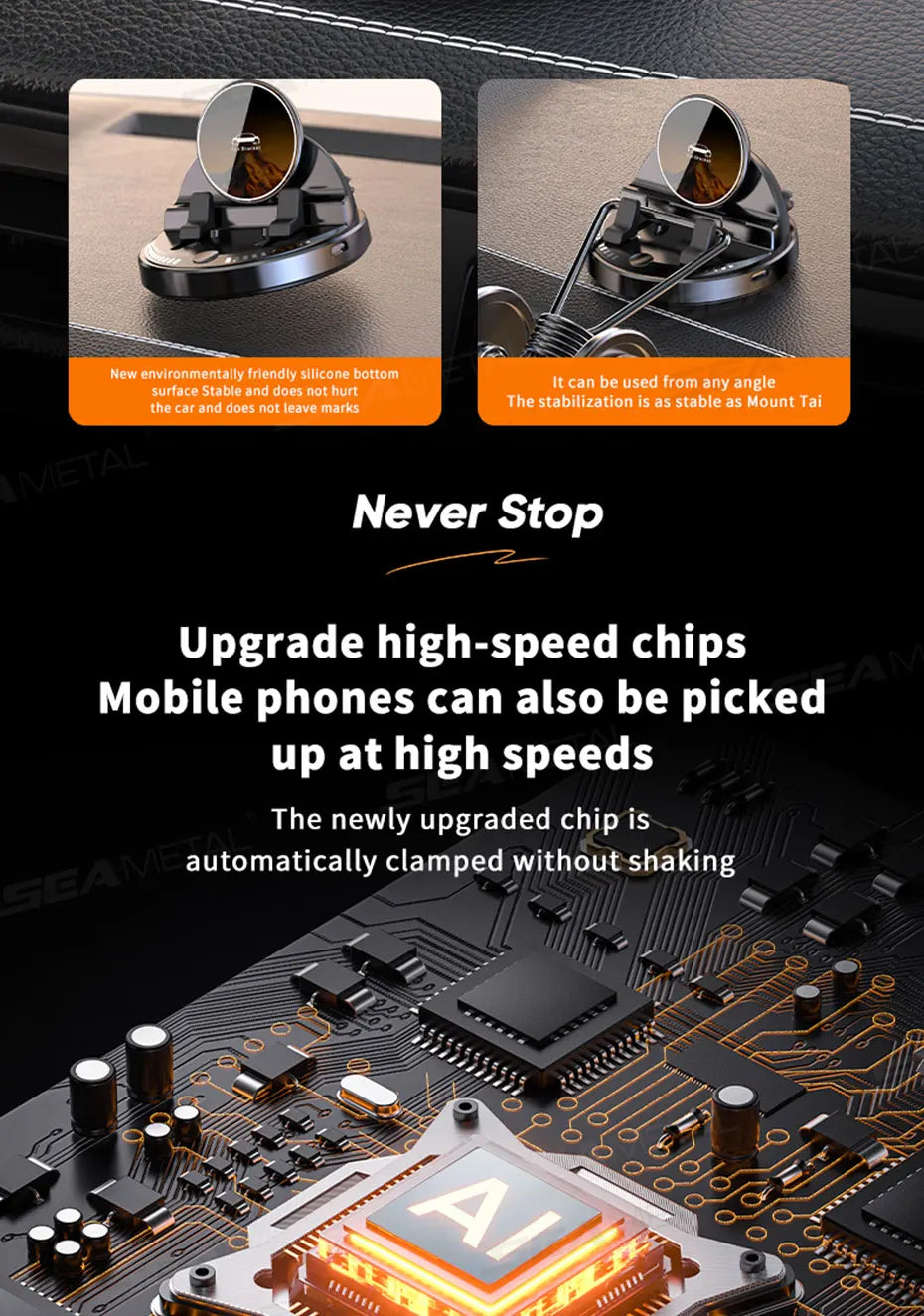 SEAMETAL Car Phone Holder Mount 360° Rotatable Wireless Charger