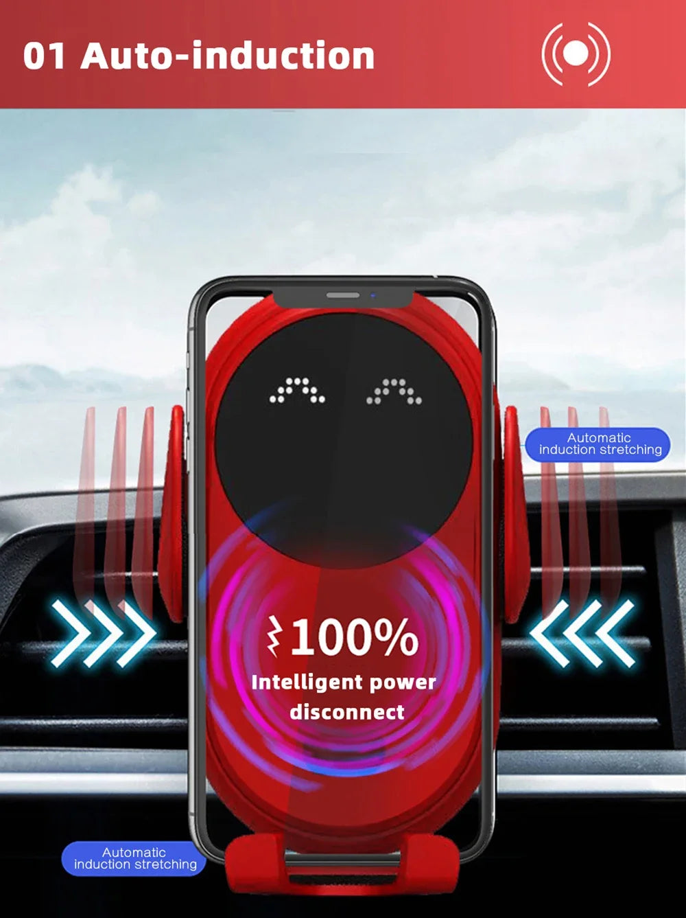 Fashion Qi Fast Wireless Charger Car Phone Holder Smart  Sensor