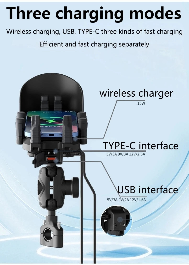 Fast Charger Stand Wireless Charging Shockproof Handlebar Mount