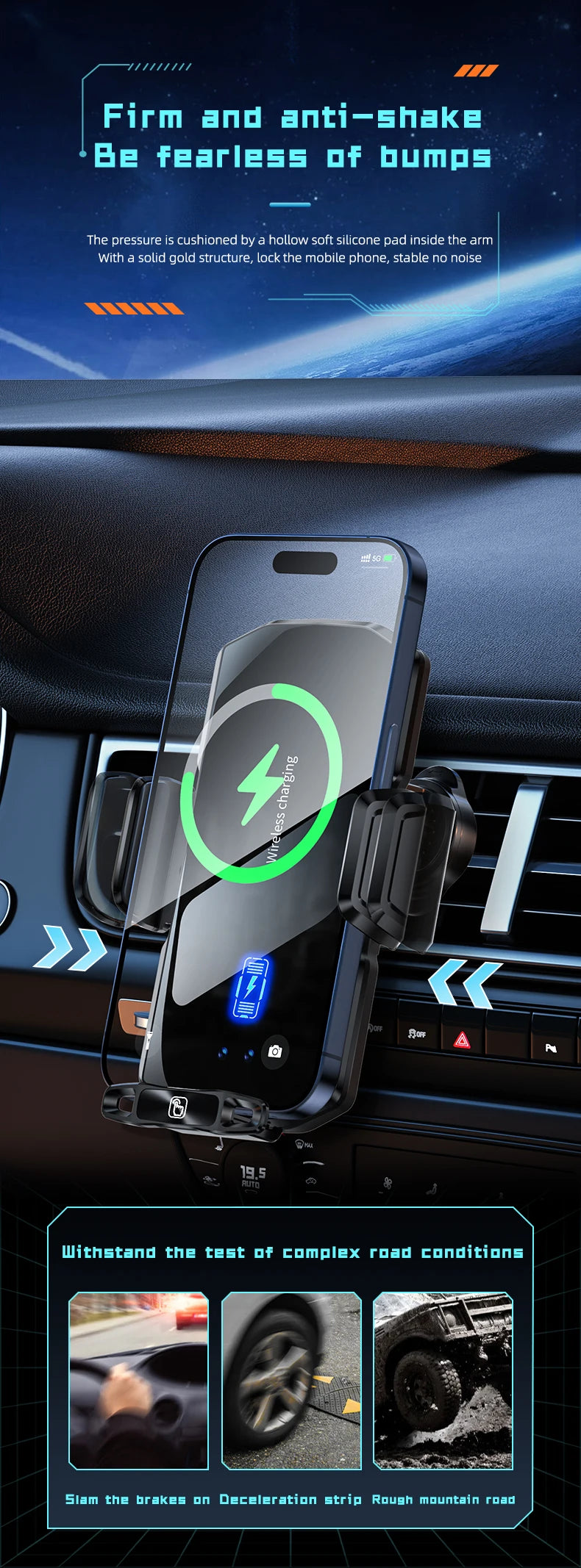 Wireless Car Phone Holder Stand 15W Fast Charge Touch Control