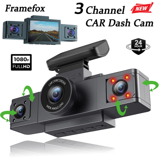 Framefox 3Channel Dash Cam  Black Box 3 Cameras