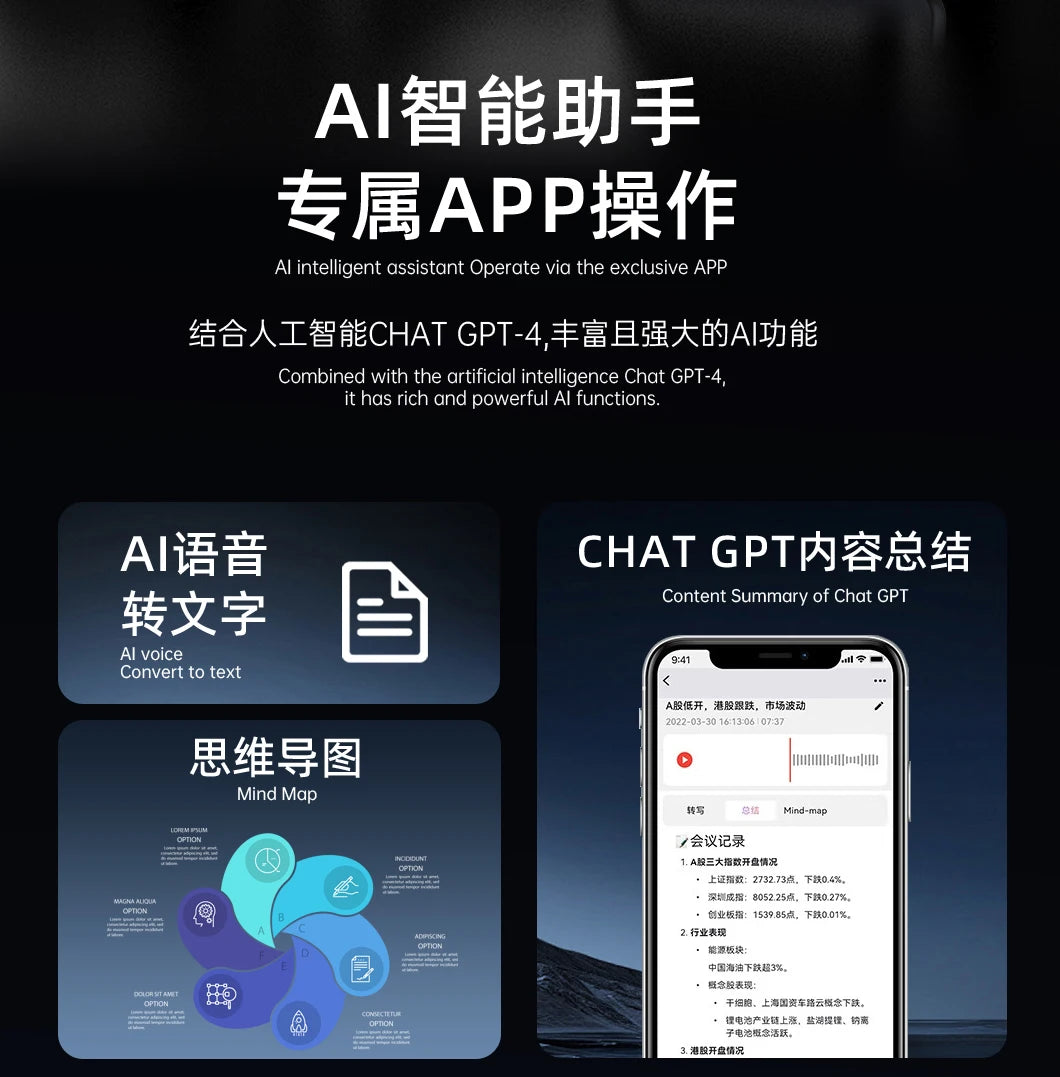 AI Voice Recorder Min Magnetic Powerd ChatGPT-4 App Translator