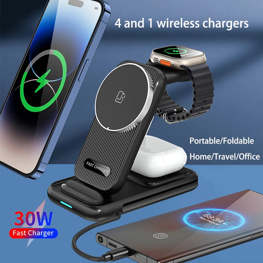 15W 4 in 1 QI2 Magnetic Folding Wireless Charger Fast Charging