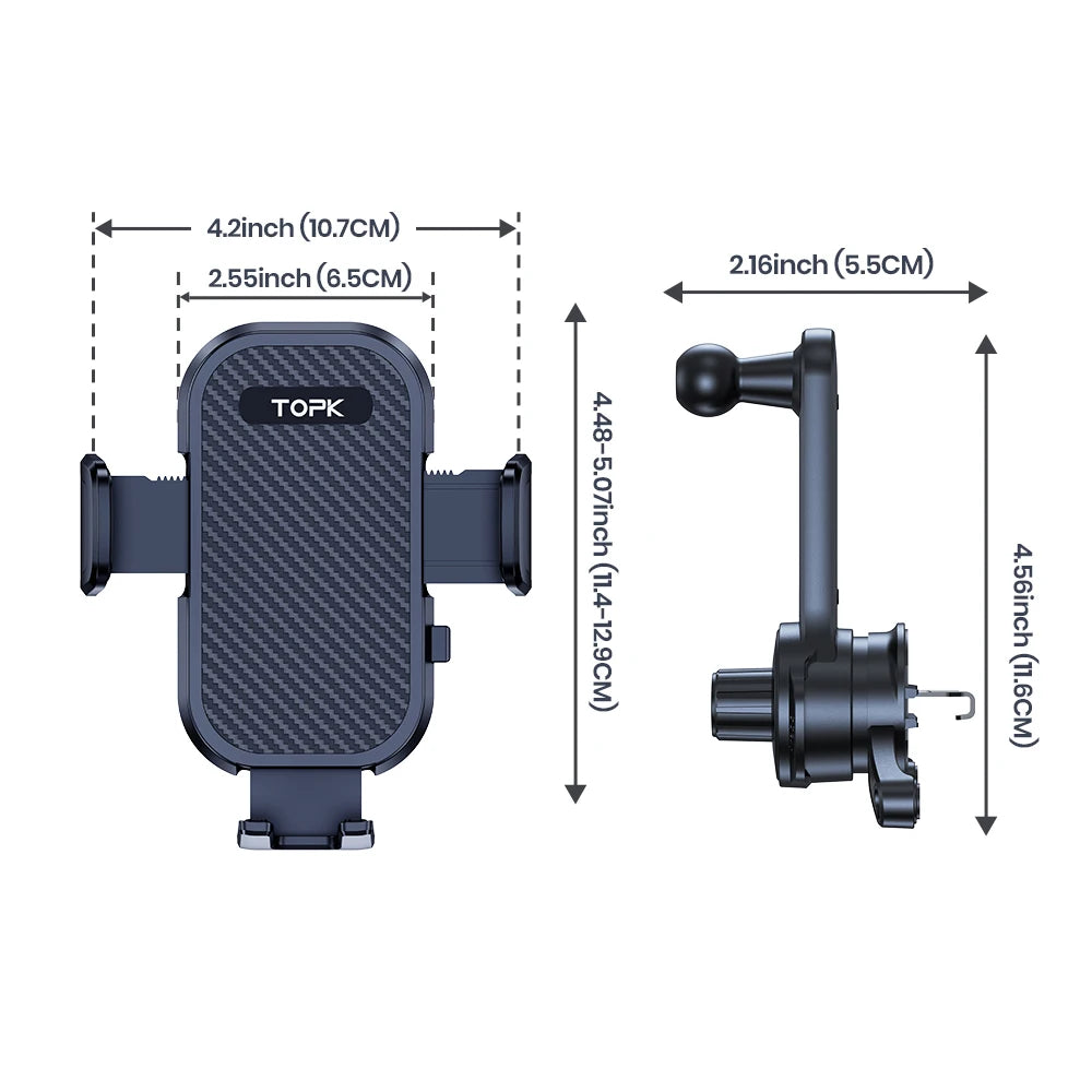 TOPK D42T Car Phone Mount Extended Arm 3-Point Support