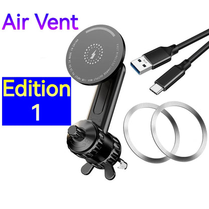 15W Car Magnetic Wireless Charger Holder with Metal Body - Fits Vent