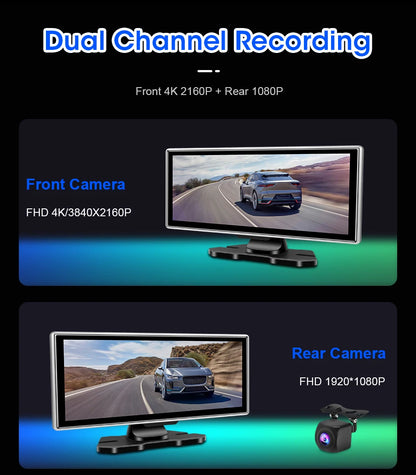 10/11.26 inch Dash Cam 4K Car DVR Wireless Dual Lens