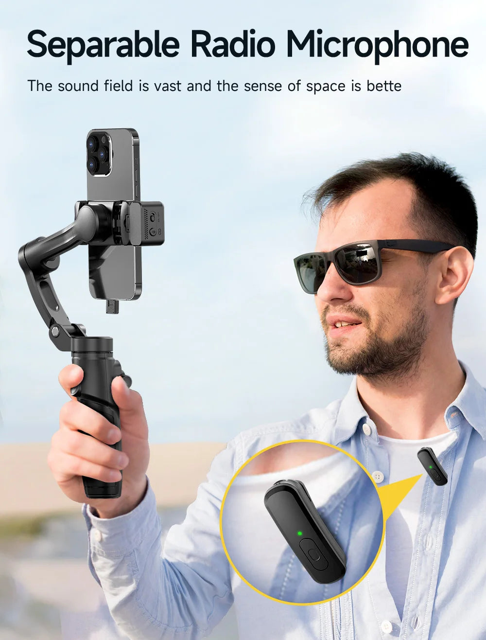 Foldable 3-Axis Phone Gimbal Stabilizer with Telescopic Rod