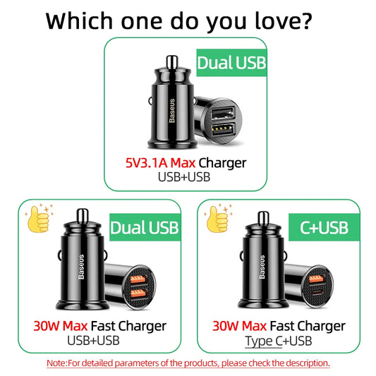 Baseus USB Car Charger Quick Charge Fast Car USB Charger