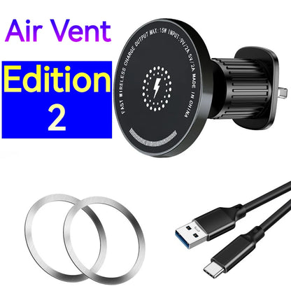 15W Car Magnetic Wireless Charger Holder with Metal Body - Fits Vent