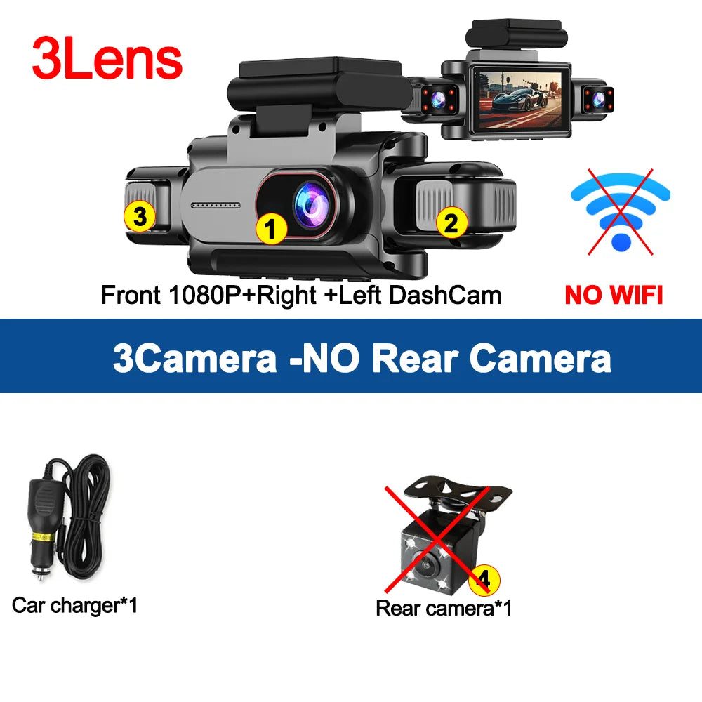360°Auto Camera 1080P Video Recorder 3/4 Lens WIFI DashCam