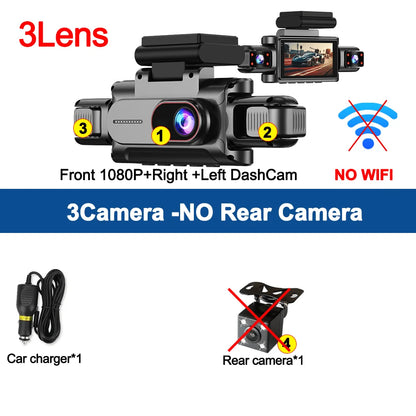 360°Auto Camera 1080P Video Recorder 3/4 Lens WIFI DashCam