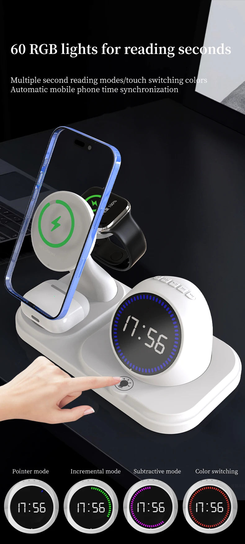 NEW 6 in 1 Desk Phone Holder with Wireless Charger