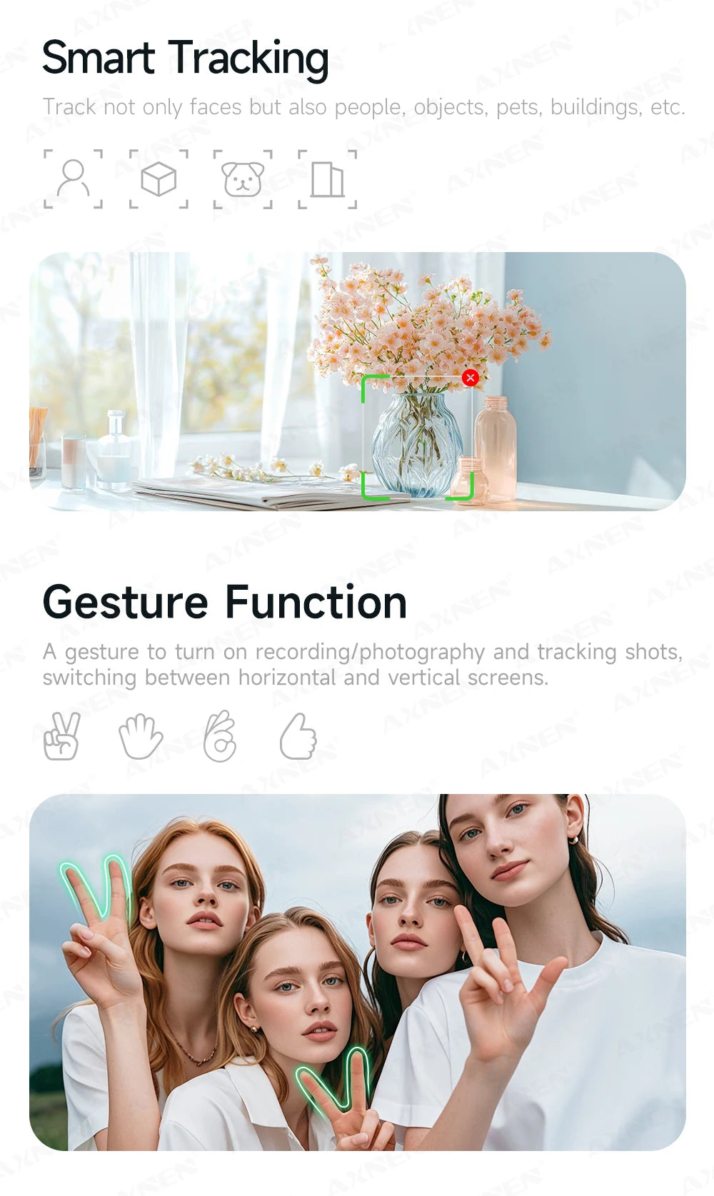 AXNEN AI Desktop Gimbal Tripod Extendable Selfie Stick