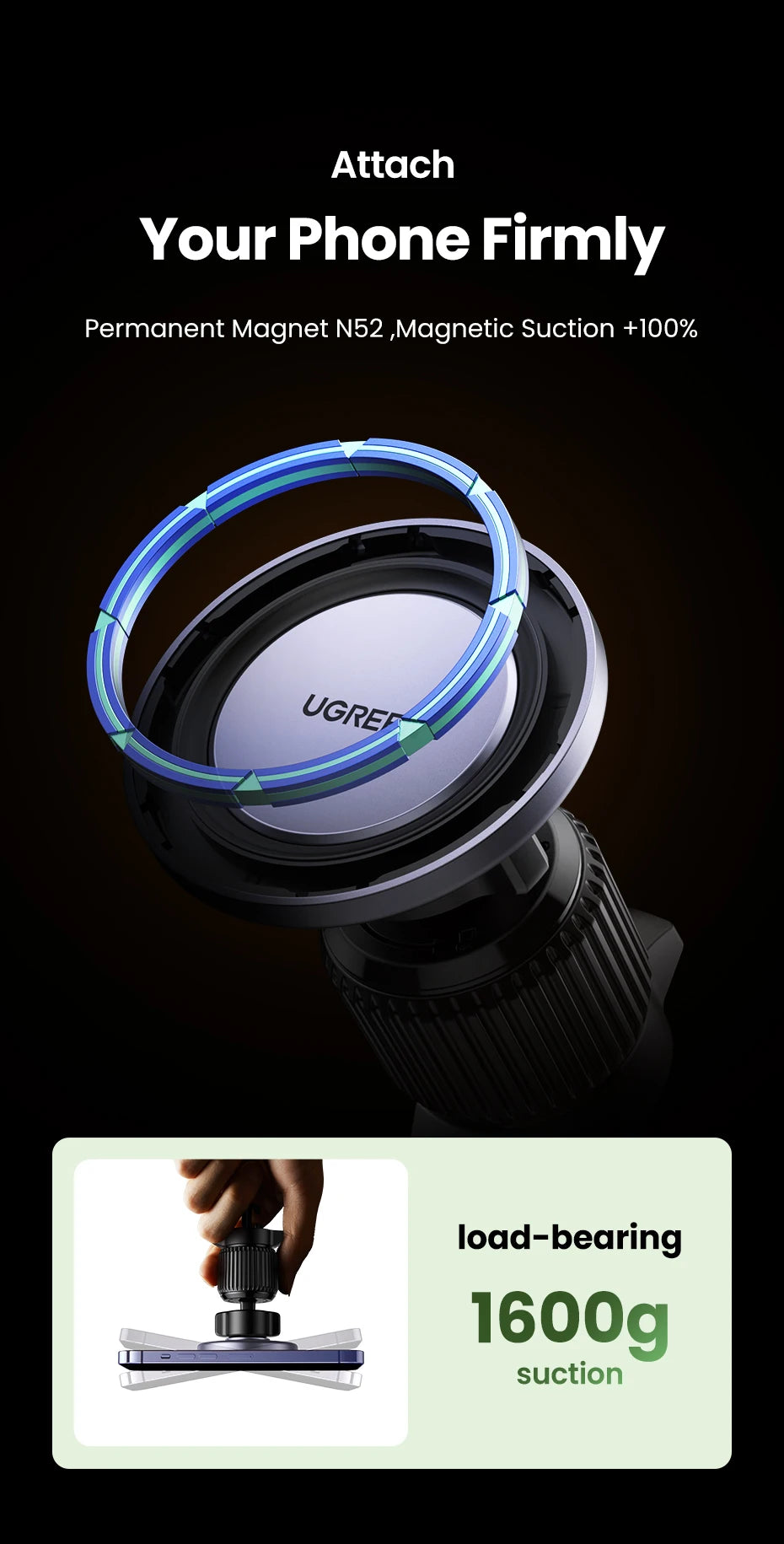 UGREEN Magnetic Car Phone Holder Air Vent Car Phone Stand