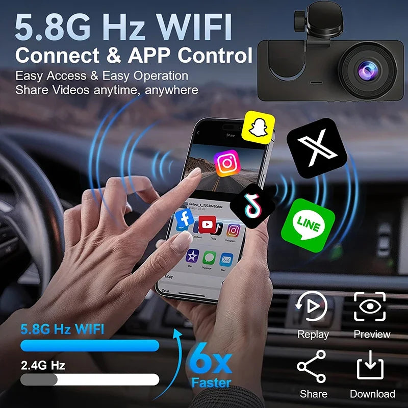 Dash Cam 2/3 Channel Car Black Box WiFi DVR HD 1080P