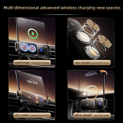 Dual Coil Foldable Phone Holder Car 15W Wireless Charger