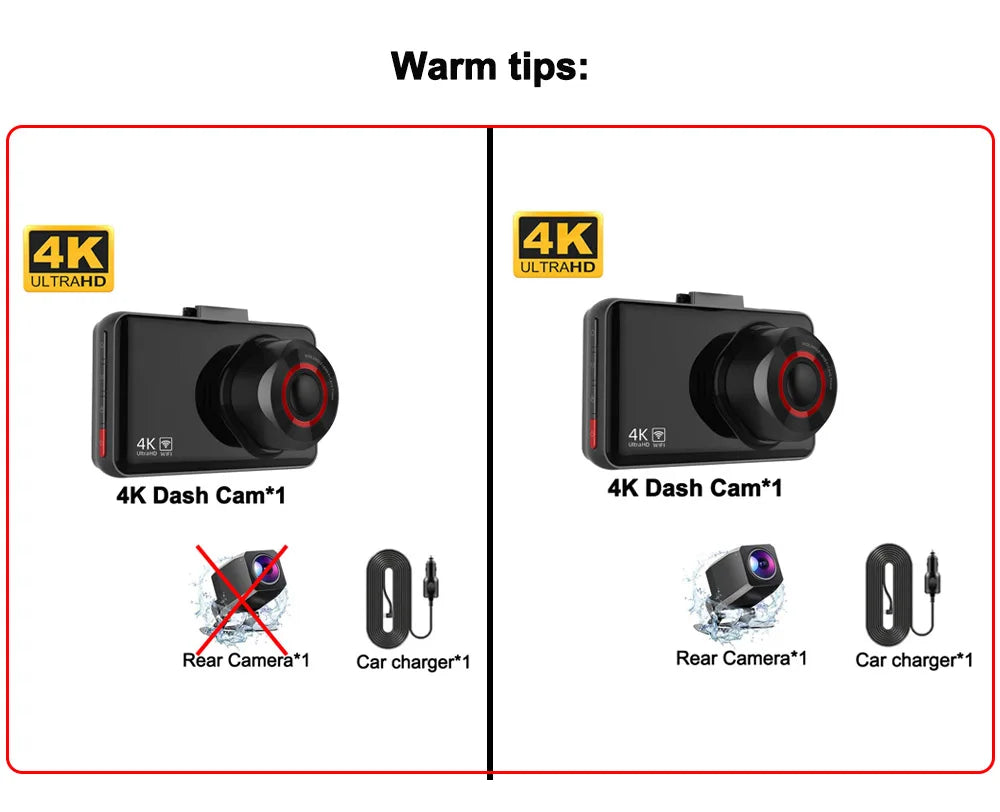 Dash Cam for Cars 4K Front or Rear Camera Car Dvr WIFI Car Camera