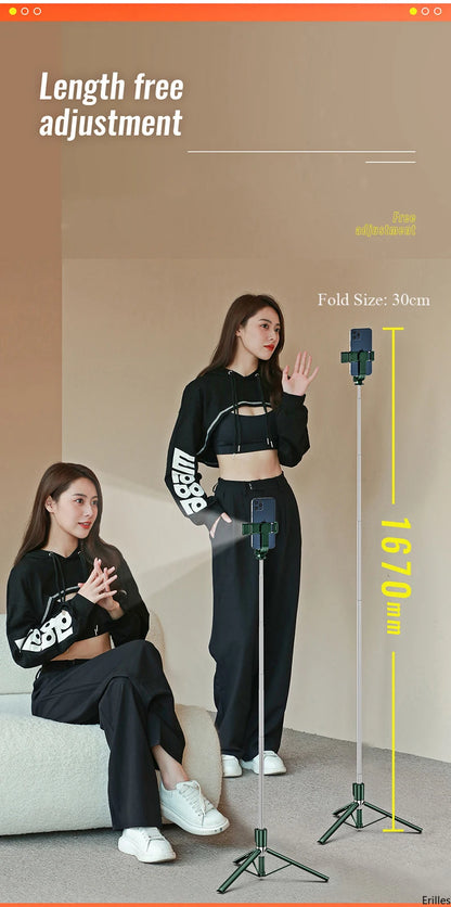 1.67M Long Extended Bluetooth Wireless Selfie Stick Live