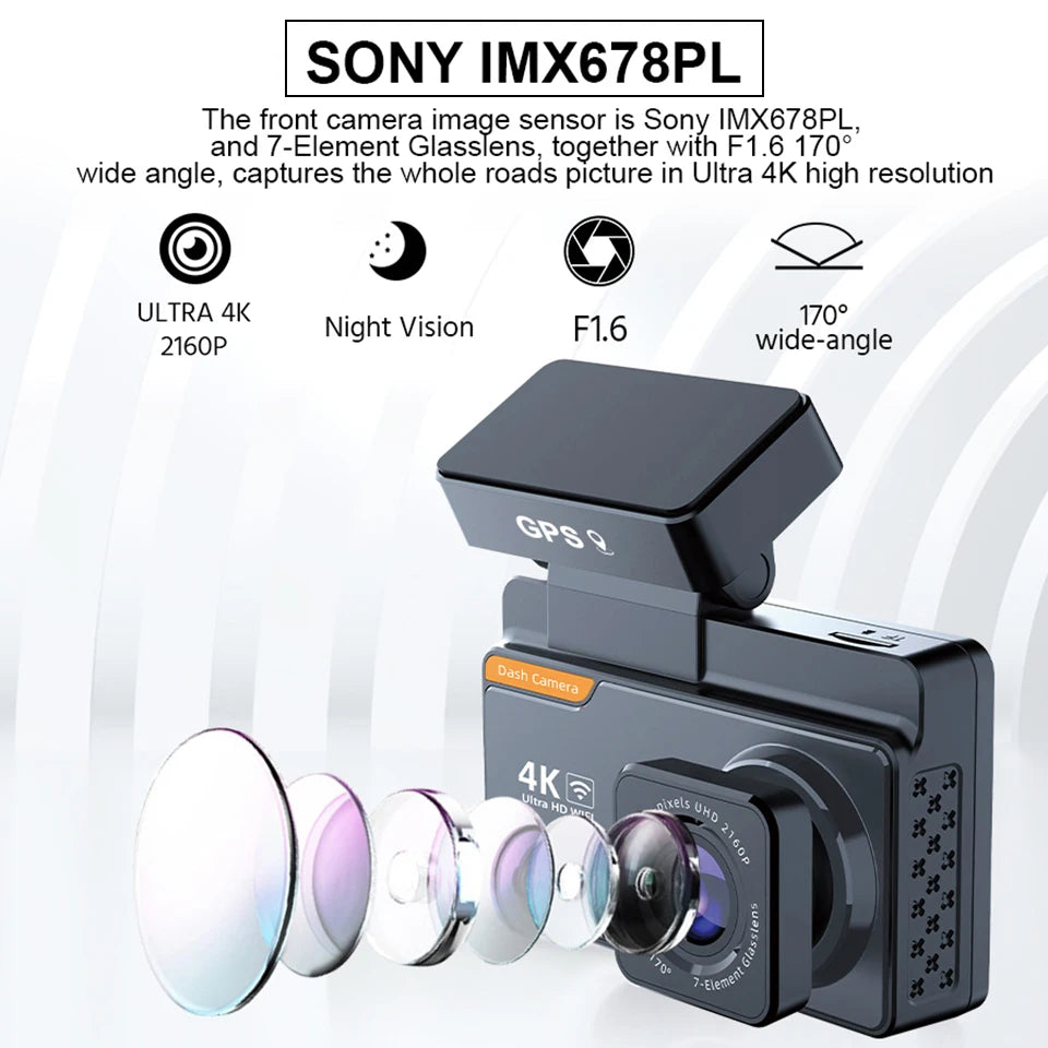 E-ACE Dash Cam 4K 3 Inch Mini Car Dvr Dual Lens