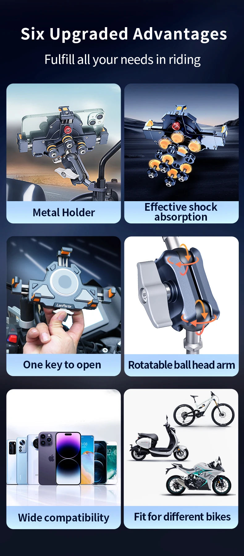 Universal  Motorcycle Phone Holder Alloy Anti-Shake 360° Adjustable