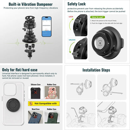 Magnetic Motorcycle Phone Mount Holder with Vibration