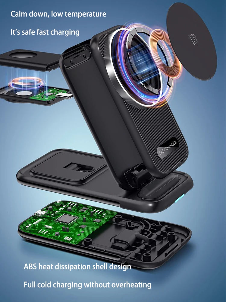 15W 4 in 1 QI2 Magnetic Folding Wireless Charger Fast Charging