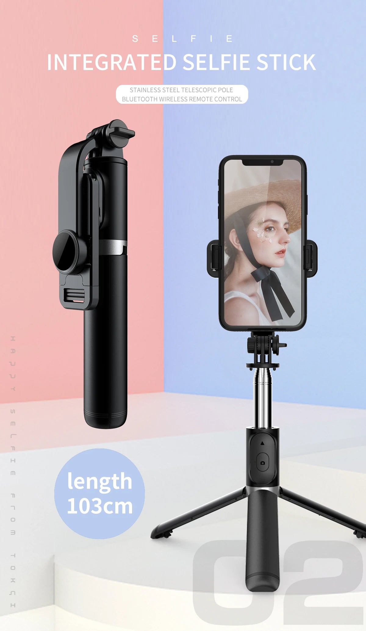 Q02 Foldable Tripod Selfie Stick Wireless Bluetooth