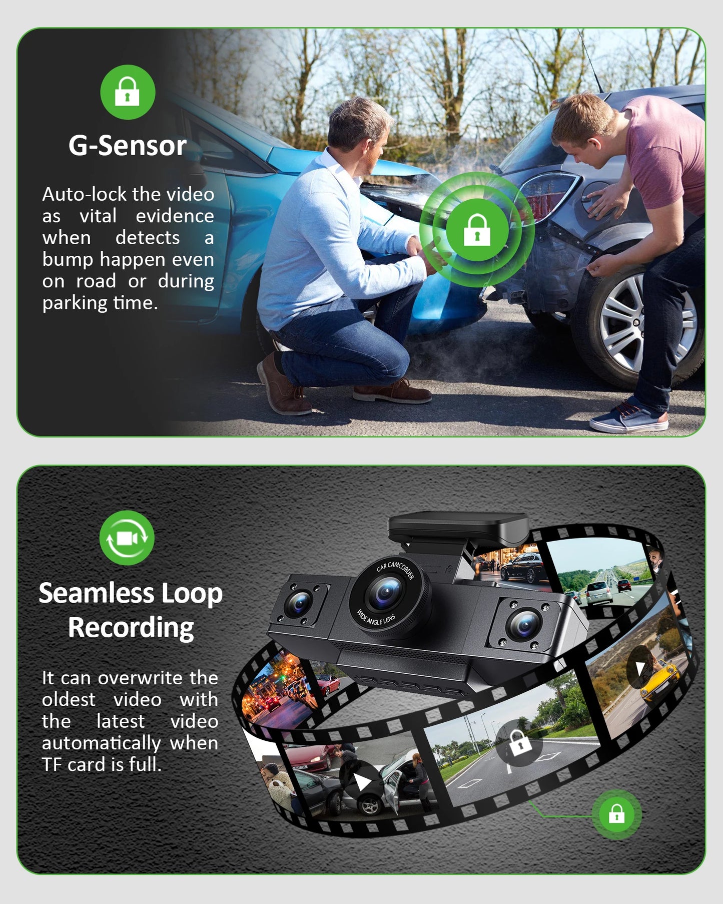 Framefox 3Channel Dash Cam  Black Box 3 Cameras