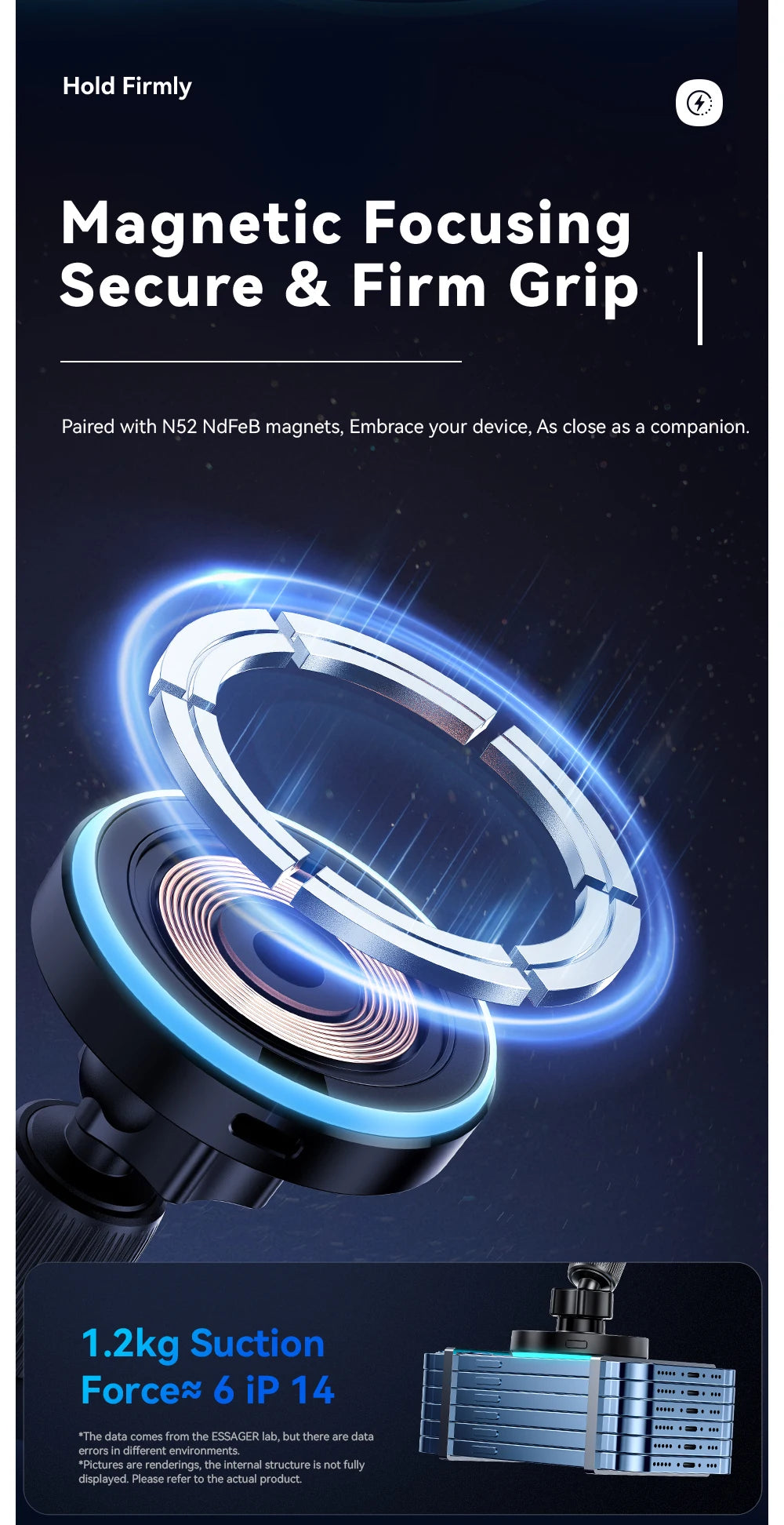 Essager Magnetic Car Phone Holder 15W Wireless Charger Stand