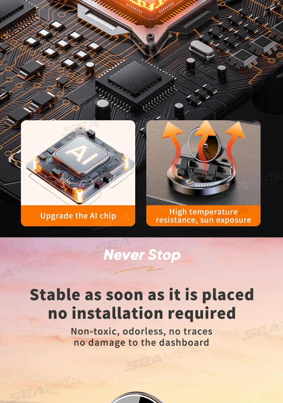 SEAMETAL Car Phone Holder Mount 360° Rotatable Wireless Charger