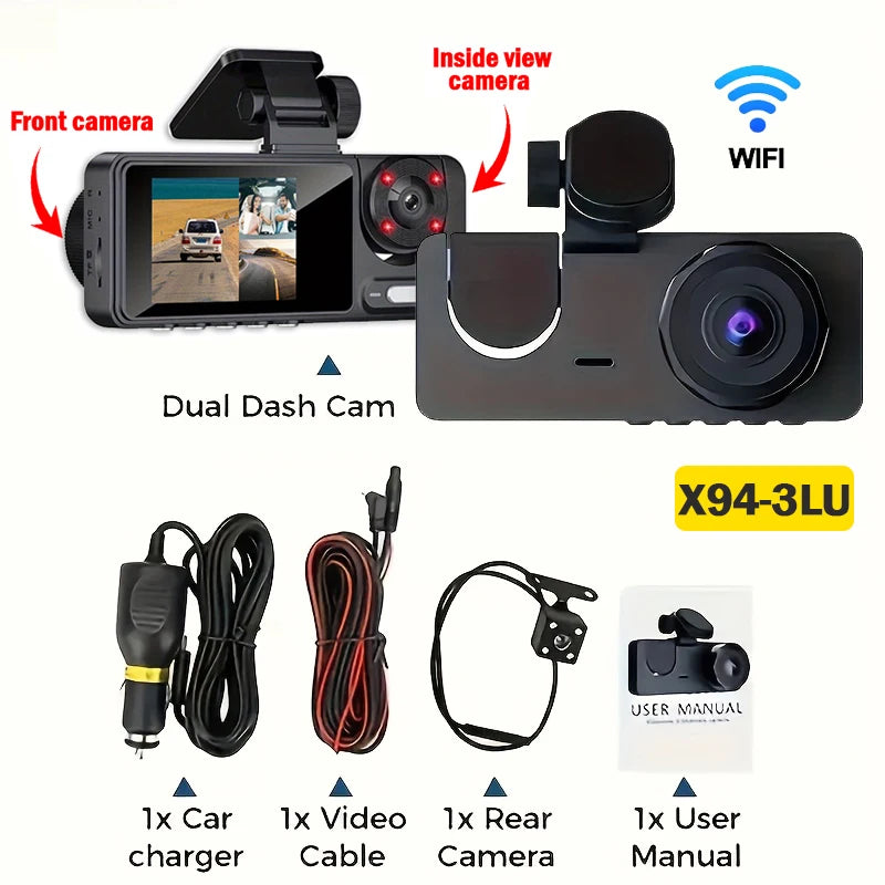 Dash Cam 2/3 Channel Car Black Box WiFi DVR HD 1080P
