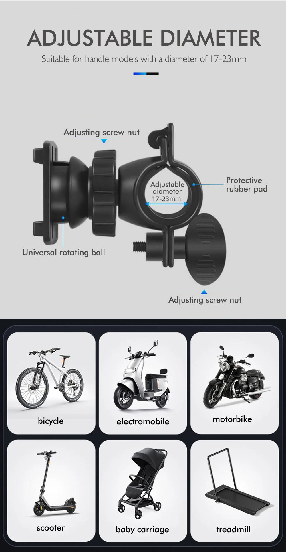New Motorcycle Phone Holder 360 Degree Rotation Cell Phone Clamp