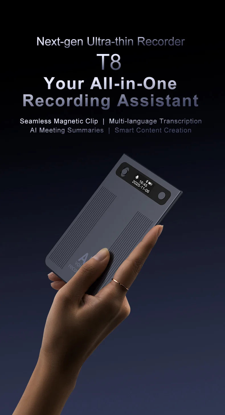 New Ultra-thin T8 Intelligent AI Voice Recorder Transcription