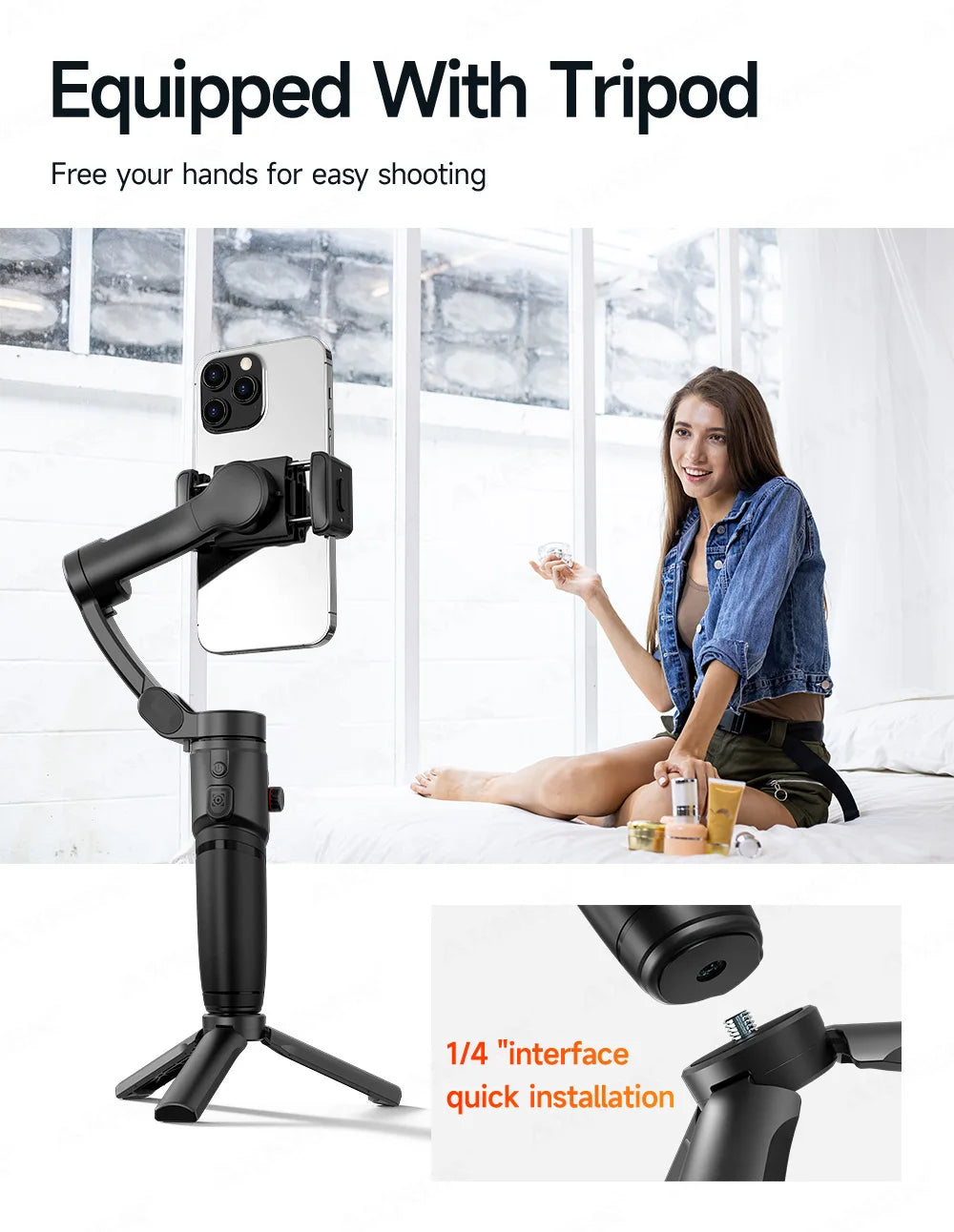 Foldable 3-Axis Phone Gimbal Stabilizer with Telescopic Rod