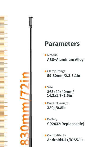 C10 Selfie Stick 72 Inch Aluminum Alloy with Wireless Bluetooth