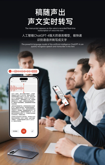 AI Voice Recorder Min Magnetic Powerd ChatGPT-4 App Translator
