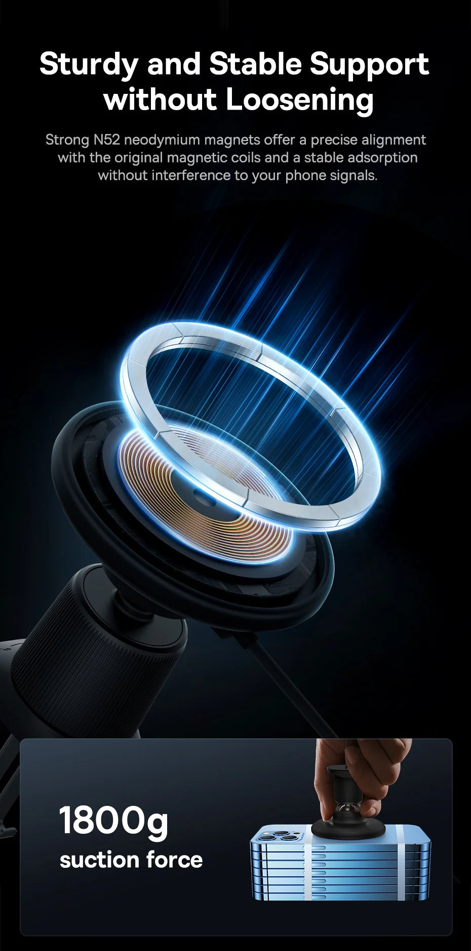 15W Fast Charging Car Charger Holder Magnetic Car Phone Holder