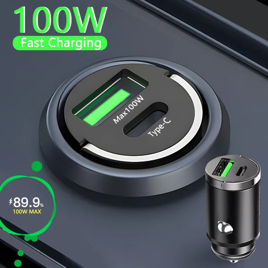 100W Mini Car Charger Lighter Fast Charging Phone Charger