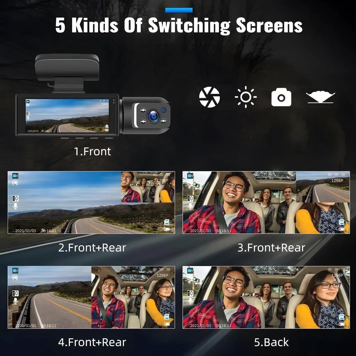 1080P HD Front Rear Dashcam 1 Count Dash Camera for Car