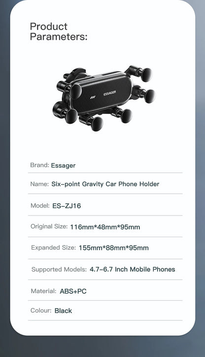 Essager Gravity Car Phone Holder Air Vent Clip Mount Stand
