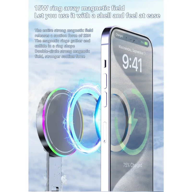 15W Vacuum Suction Magnetic Wireless Charger Phone Holder