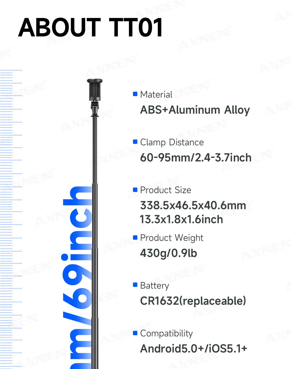 Bluetooth Selfie Stick Tripod Auto Pop-Up Foldable Holder