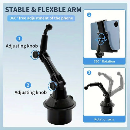 Car Cup Holder Tablet & Phone Mount with Heavy Duty Base