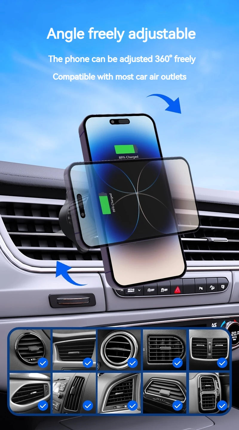 15W Car Magnetic Wireless Charger Holder with Metal Body - Fits Vent