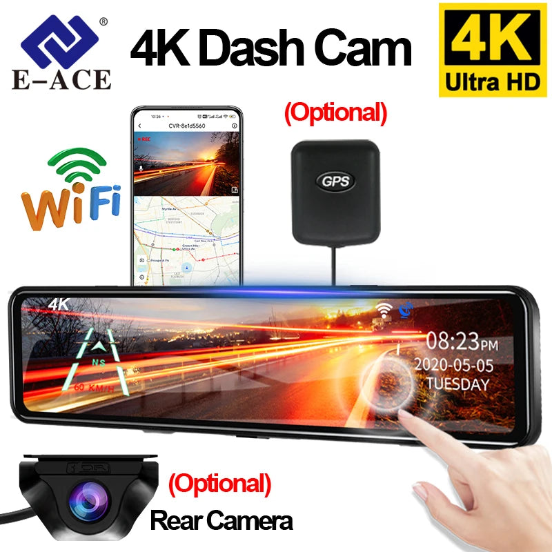 4K Rearview Mirror Driving Recorder HD Night Vision Loop